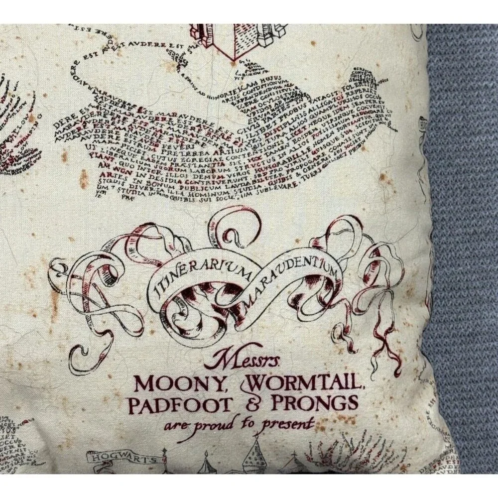 Harry Potter Throw Pillow 12"X12" The Marauders Map Beige Black Red Square - Picture 4 of 6